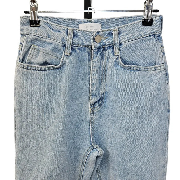 Oak + Fort Womens Distressed Hem Light Wash High Rise Straight Leg Jeans Size 25 - Picture 5 of 8